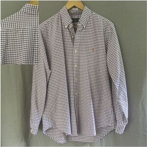 Ralph Lauren‎ Medium Long Sleeve Button Front Shirt Purple White Plaid Collared